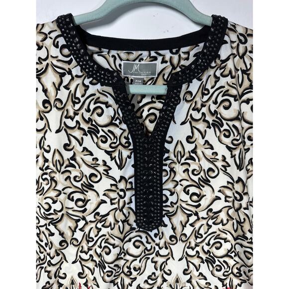 JM Collection Floral Studded Embellished Tunic Blouse Top Size MP Red Tan - Picture 2 of 10